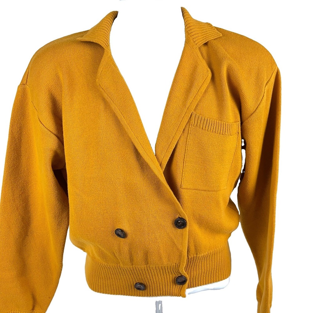 Vintage Chaus Cardigan Women's Medium Cropped Gold Knit 90s Sweater